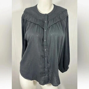NWT Old Navy Black Charcoal Tunic Coastal  Boho Top Shirt Button Front Sz M